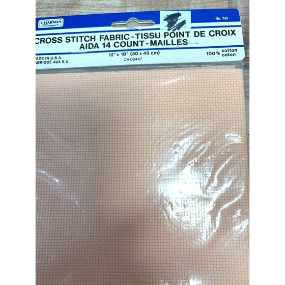 Charmin Aida 14 Count Cross Stitch Fabric Peach 12" X 18" 100% Cotton Made In US - Picture 2 of 3